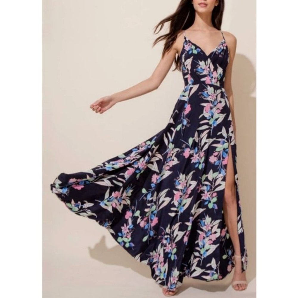 Yumi Kim Midi Dress S Small Blue Floral Pockets SILK $288 Flowy Summer Sun